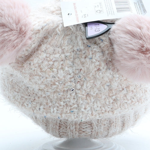 F&F Girls Pink Acrylic Bobble Hat One Size