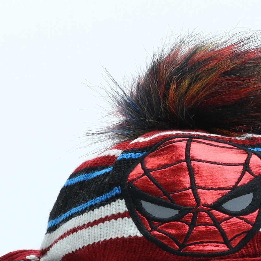 Spiderman Boys Red Geometric Acrylic Bobble Hat One Size