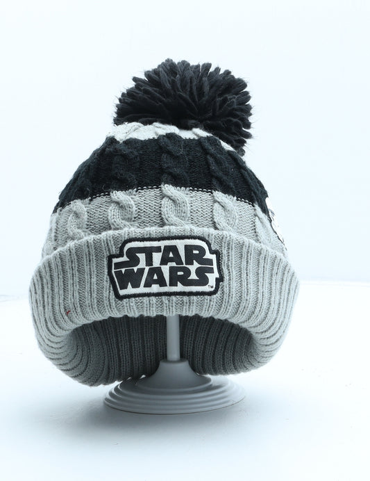 George Boys Grey Striped Acrylic Bobble Hat One Size - Star Wars