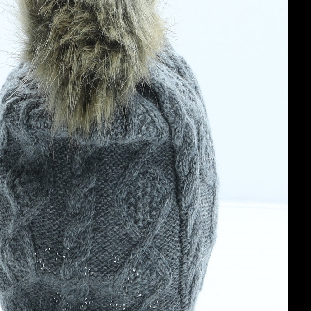 Accessorize Womens Grey Polyester Bobble Hat One Size