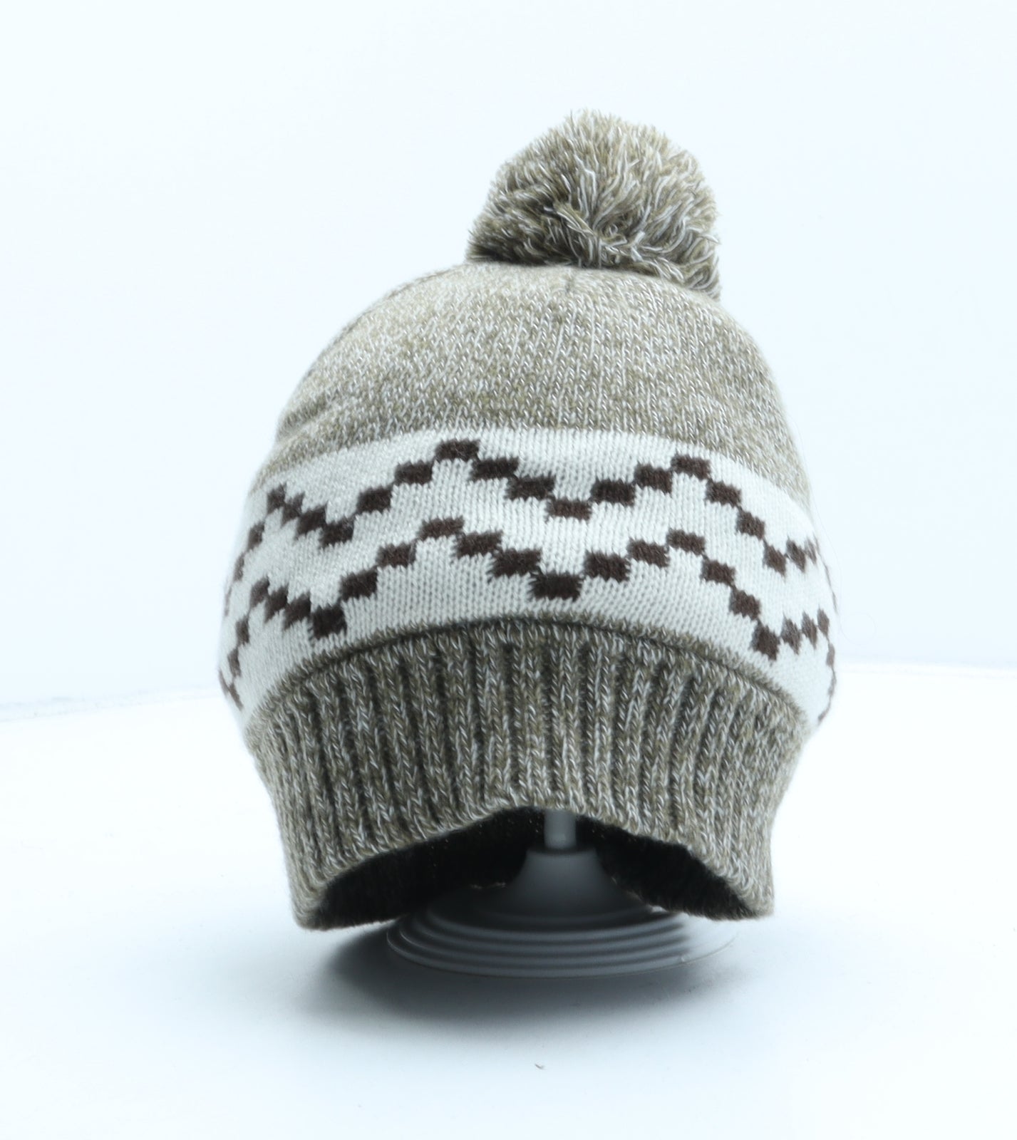 Matalan Womens Beige Fair Isle Acrylic Bobble Hat One Size