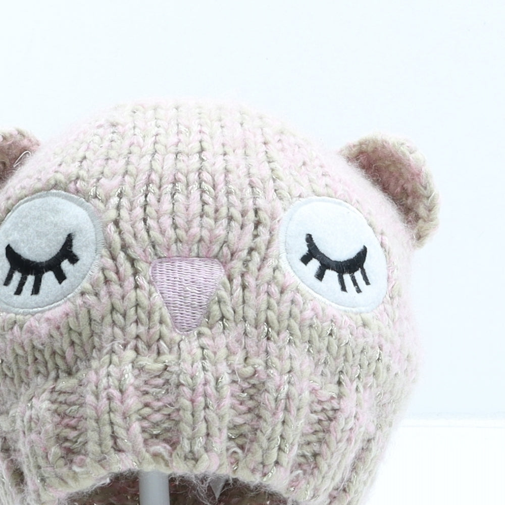 George Girls Beige Acrylic Beanie One Size - Owl