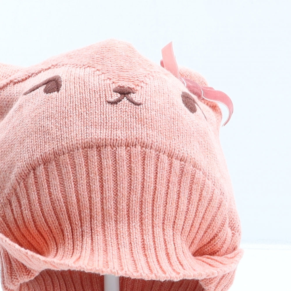Preworn Girls Pink Acrylic Beanie One Size - Bear