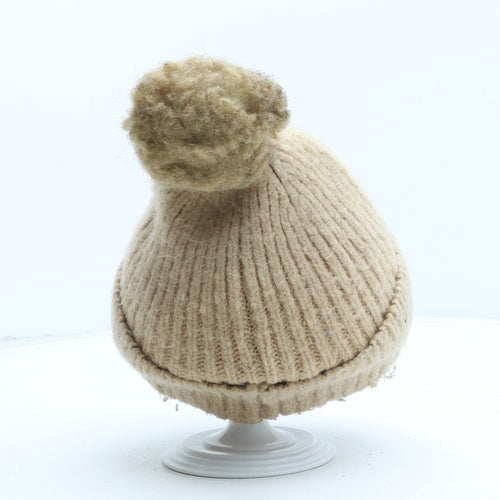 George Womens Beige Polyester Bobble Hat One Size