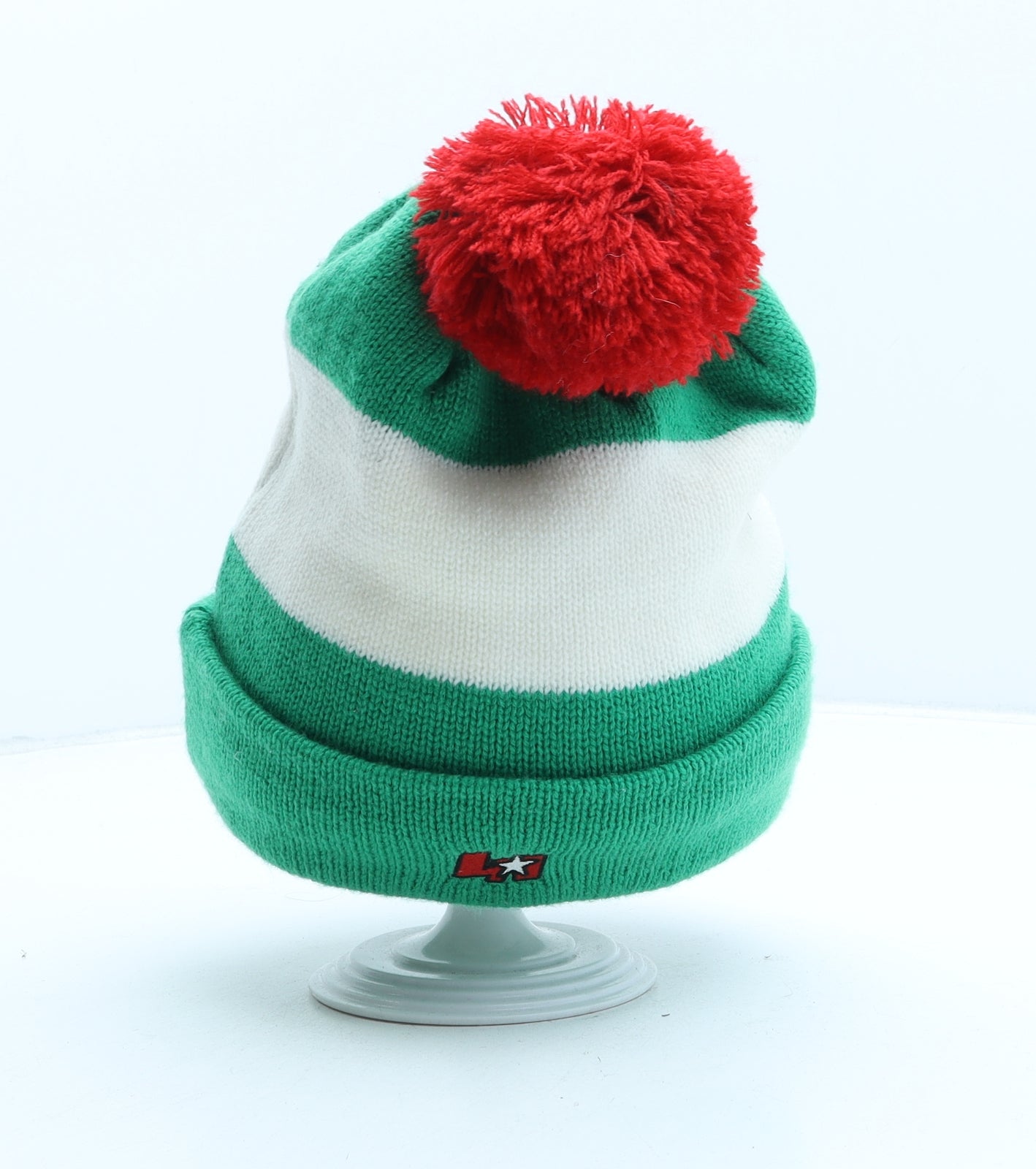 Joyrich Mens Green Striped Acrylic Beanie One Size