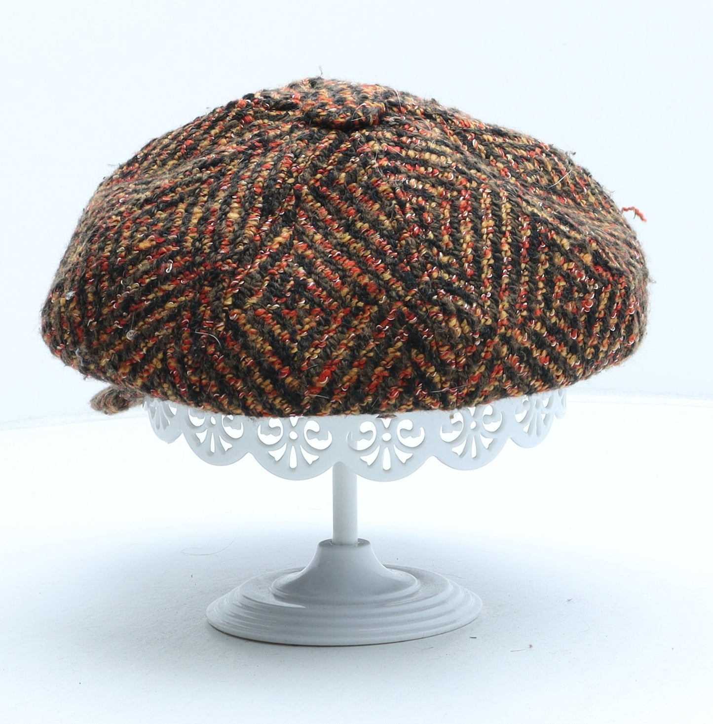 Preworn Womens Orange Geometric Polyester Peaked Cap One Size