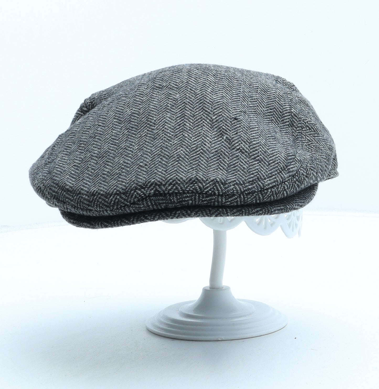 F&F Mens Grey Herringbone Polyester Flat Cap Size S