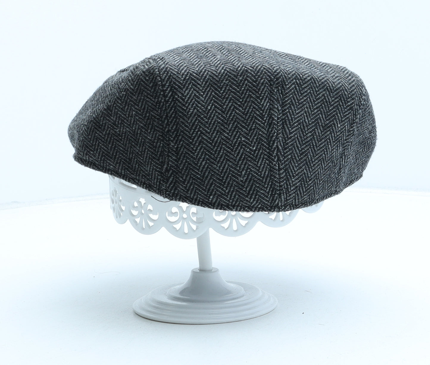 F&F Mens Grey Herringbone Polyester Flat Cap Size S