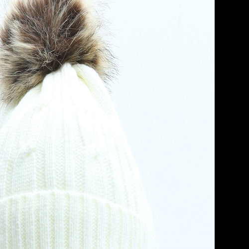 Winter Collection Womens Ivory Polyester Bobble Hat One Size