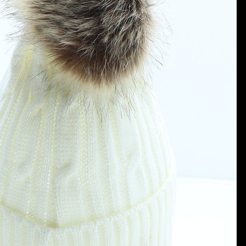 Winter Collection Womens Ivory Polyester Bobble Hat One Size