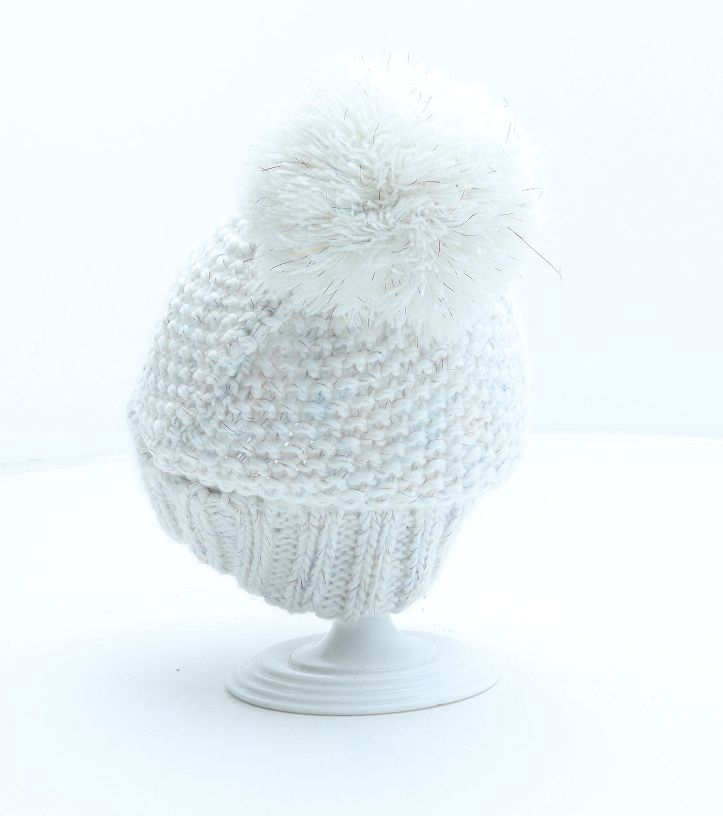 George Girls White Acrylic Bobble Hat One Size - Rainbow