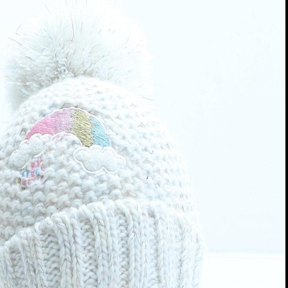 George Girls White Acrylic Bobble Hat One Size - Rainbow