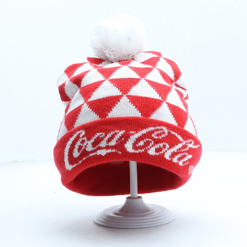 Coca-Cola Womens Red Geometric Acrylic Bobble Hat One Size