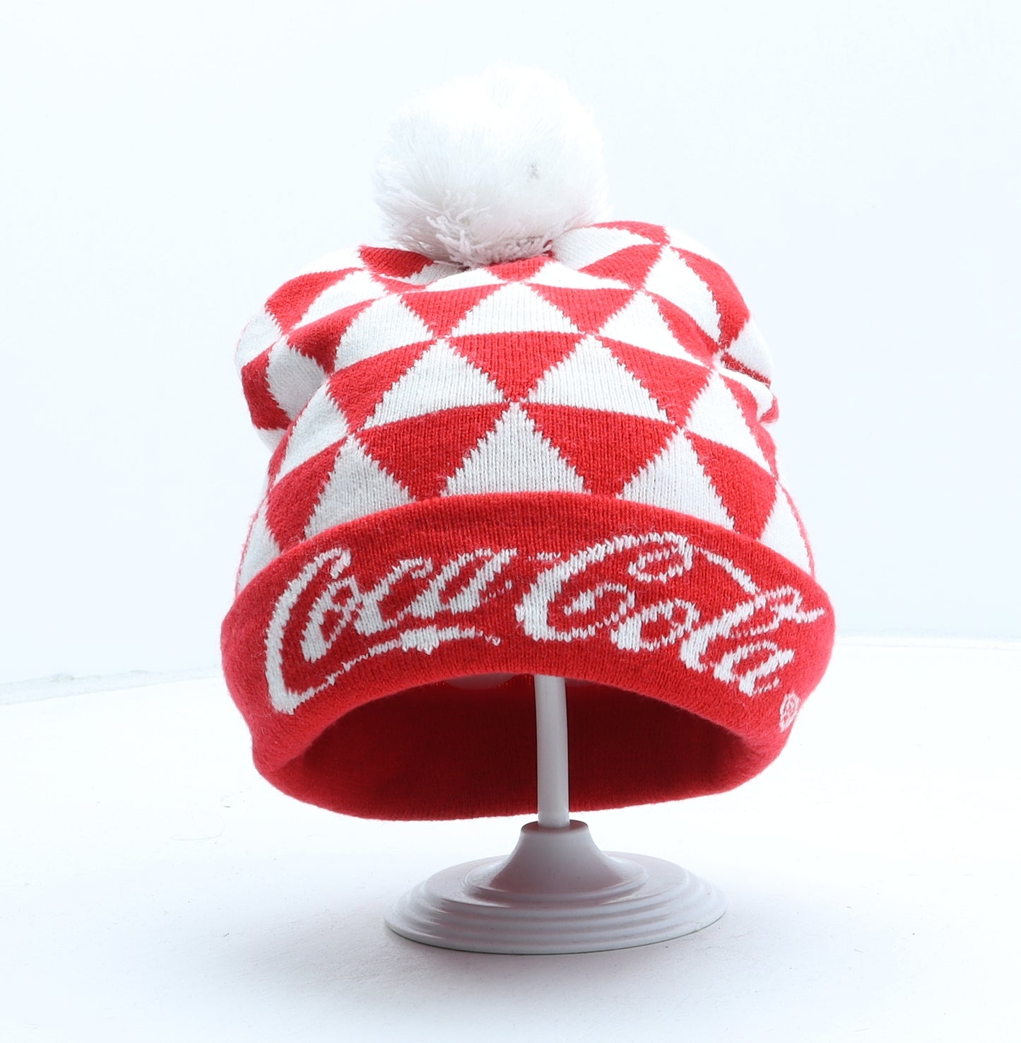 Coca-Cola Womens Red Geometric Acrylic Bobble Hat One Size