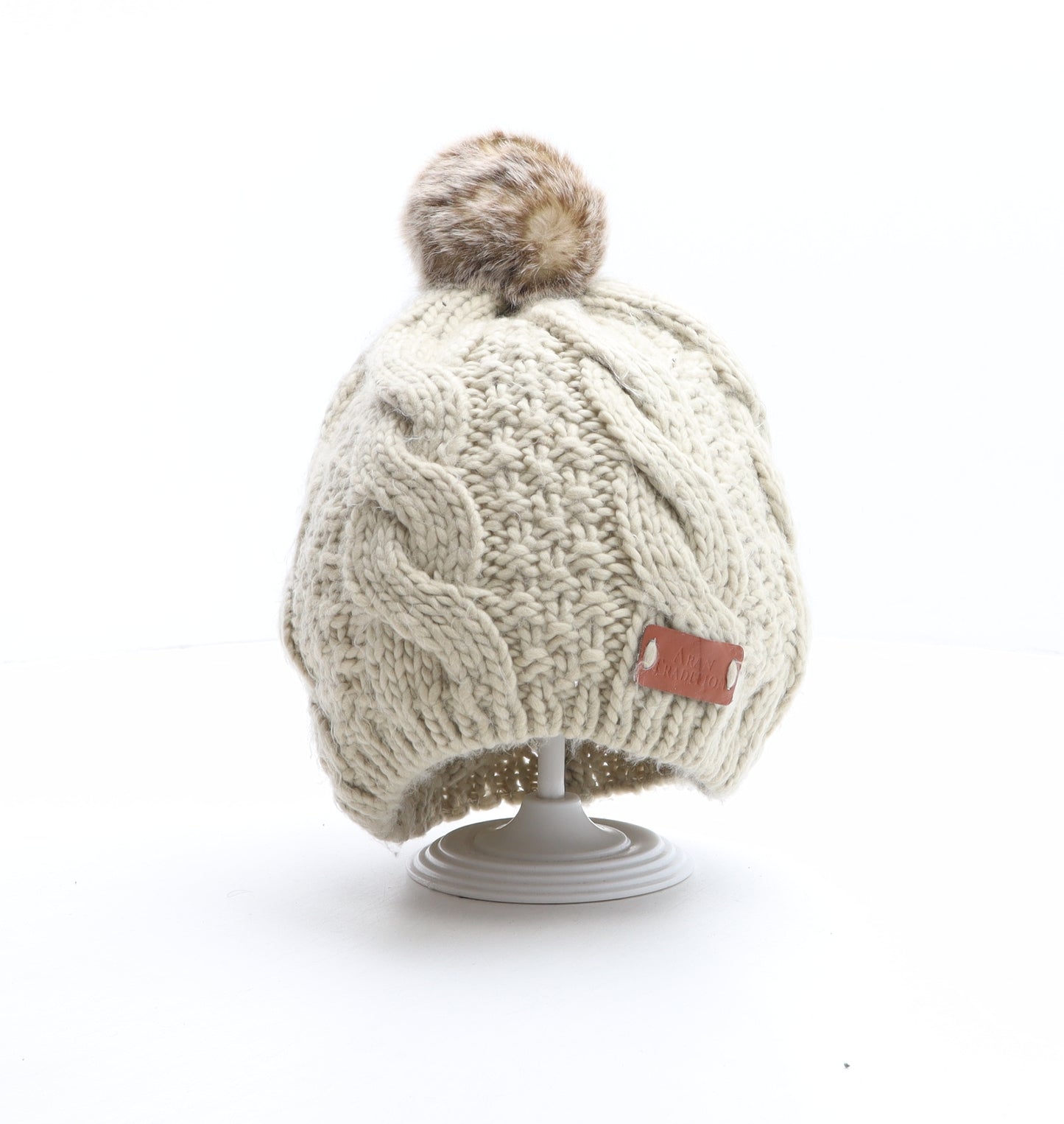 Aran Tradition Womens Beige Acrylic Bobble Hat One Size