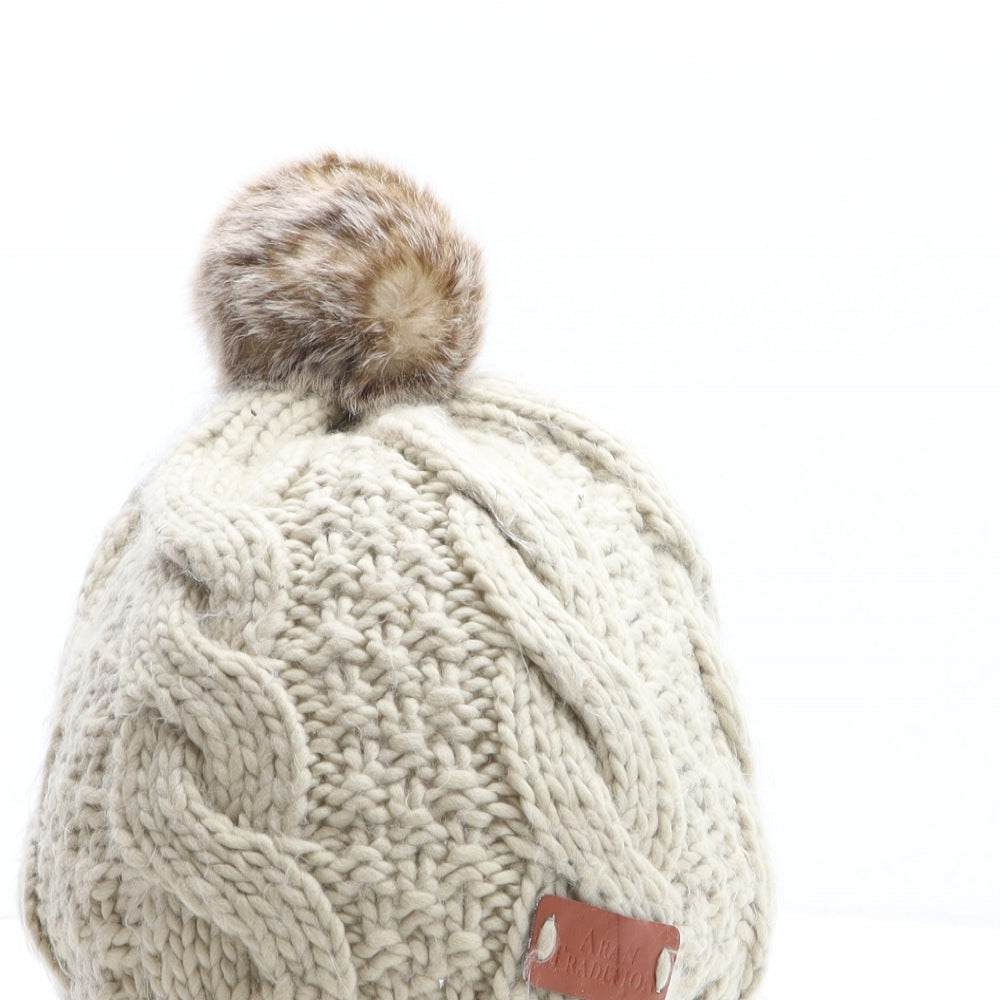 Aran Tradition Womens Beige Acrylic Bobble Hat One Size