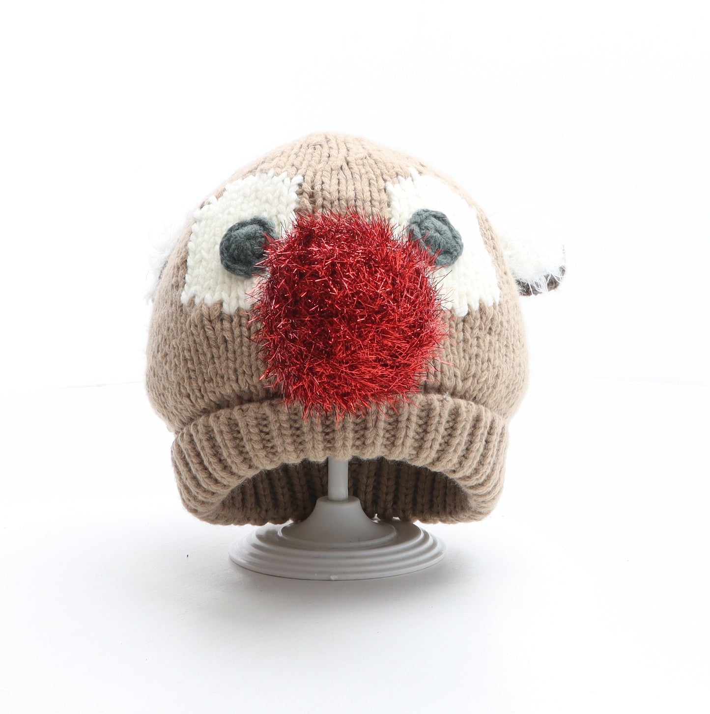 NEXT Womens Brown Acrylic Bobble Hat One Size - Reindeer Christmas