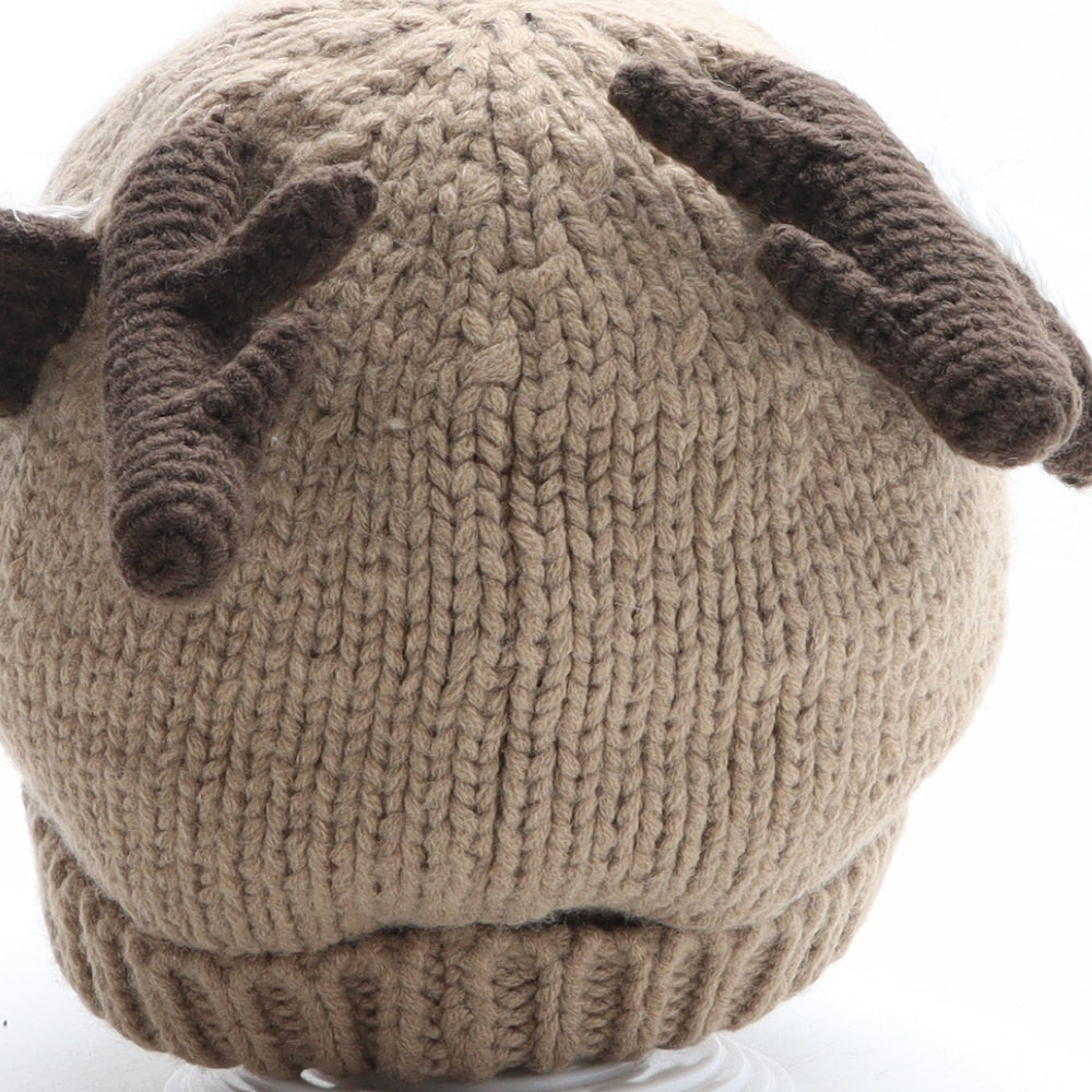 NEXT Womens Brown Acrylic Bobble Hat One Size - Reindeer Christmas