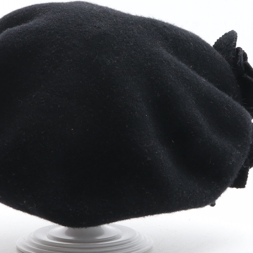 NEXT Womens Black 100% Wool Beret One Size - Flower Detail