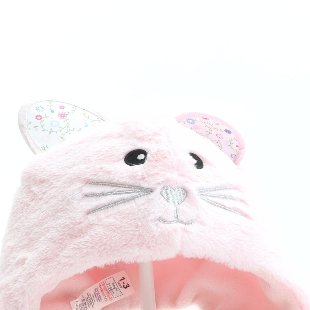 George Girls Pink Polyester Bonnet One Size - Cat Design, Gloves included