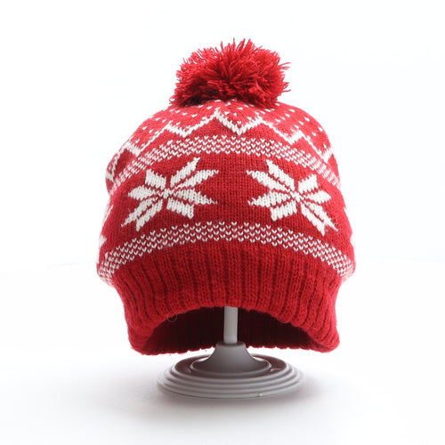 Preworn Womens Red Fair Isle Acrylic Bobble Hat One Size