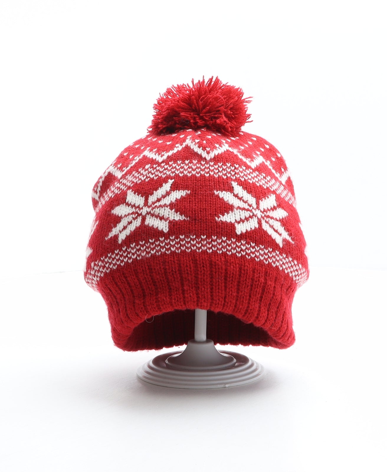 Preworn Womens Red Fair Isle Acrylic Bobble Hat One Size