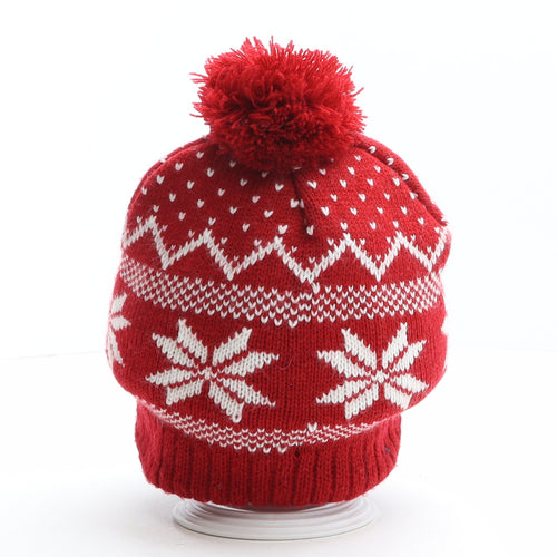 Preworn Womens Red Fair Isle Acrylic Bobble Hat One Size