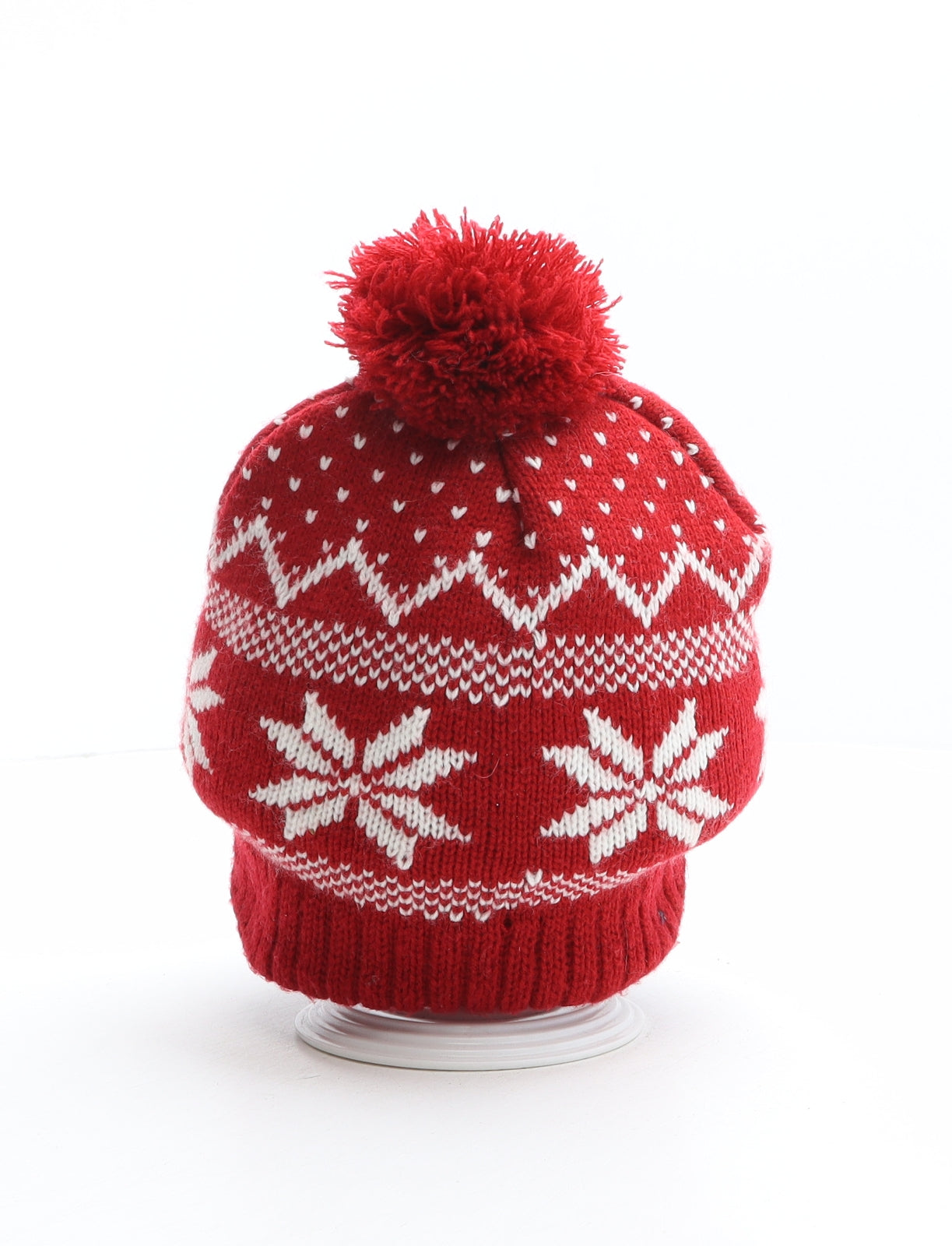 Preworn Womens Red Fair Isle Acrylic Bobble Hat One Size