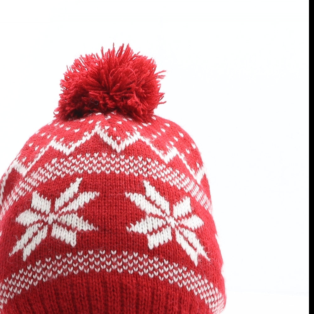 Preworn Womens Red Fair Isle Acrylic Bobble Hat One Size