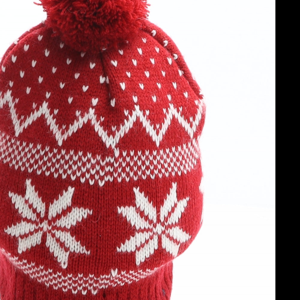 Preworn Womens Red Fair Isle Acrylic Bobble Hat One Size