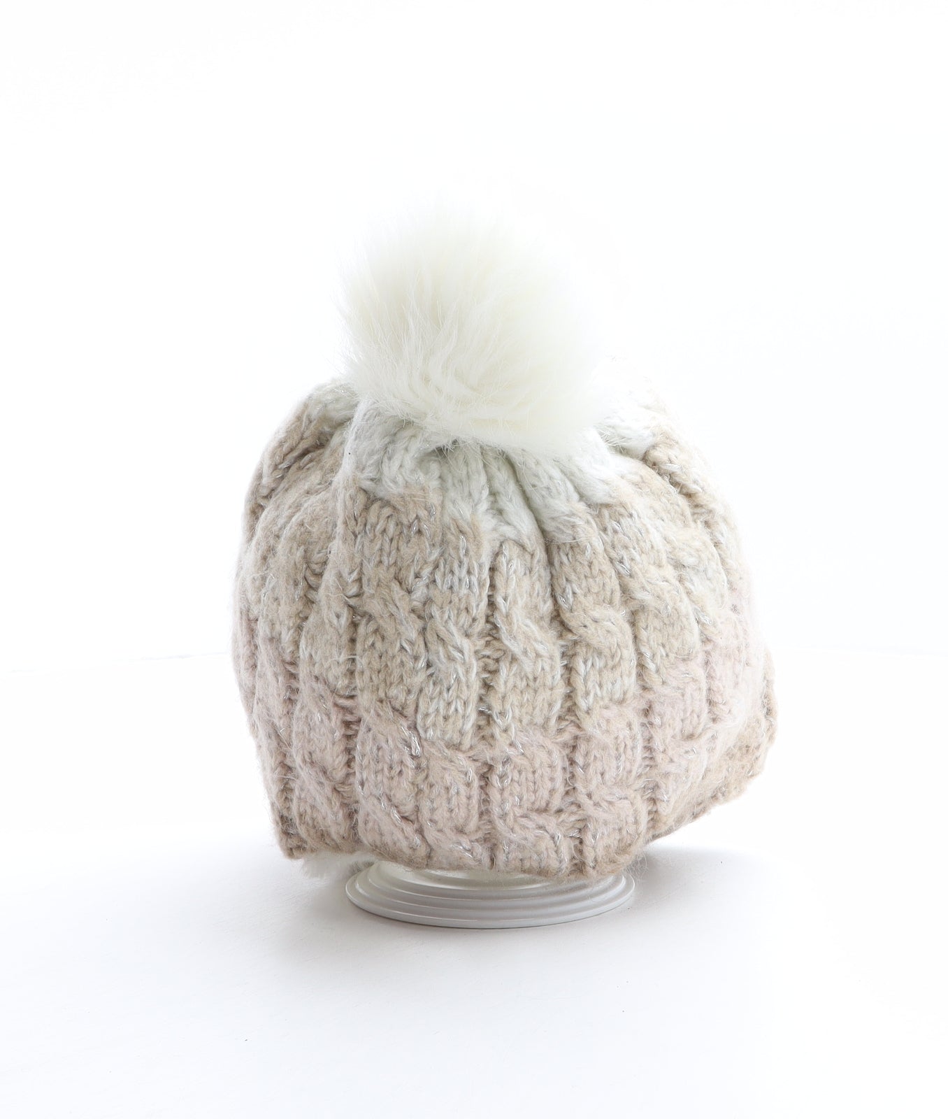 Atmosphere Womens Beige Striped Acrylic Bonnet One Size