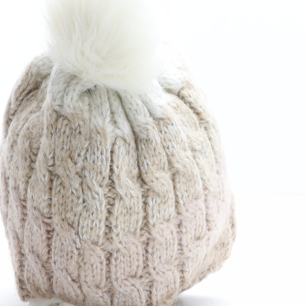 Atmosphere Womens Beige Striped Acrylic Bonnet One Size