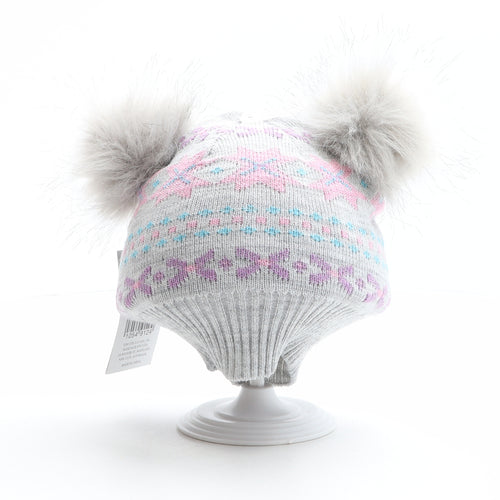 TJM Girls Multicoloured Fair Isle Acrylic Bobble Hat One Size