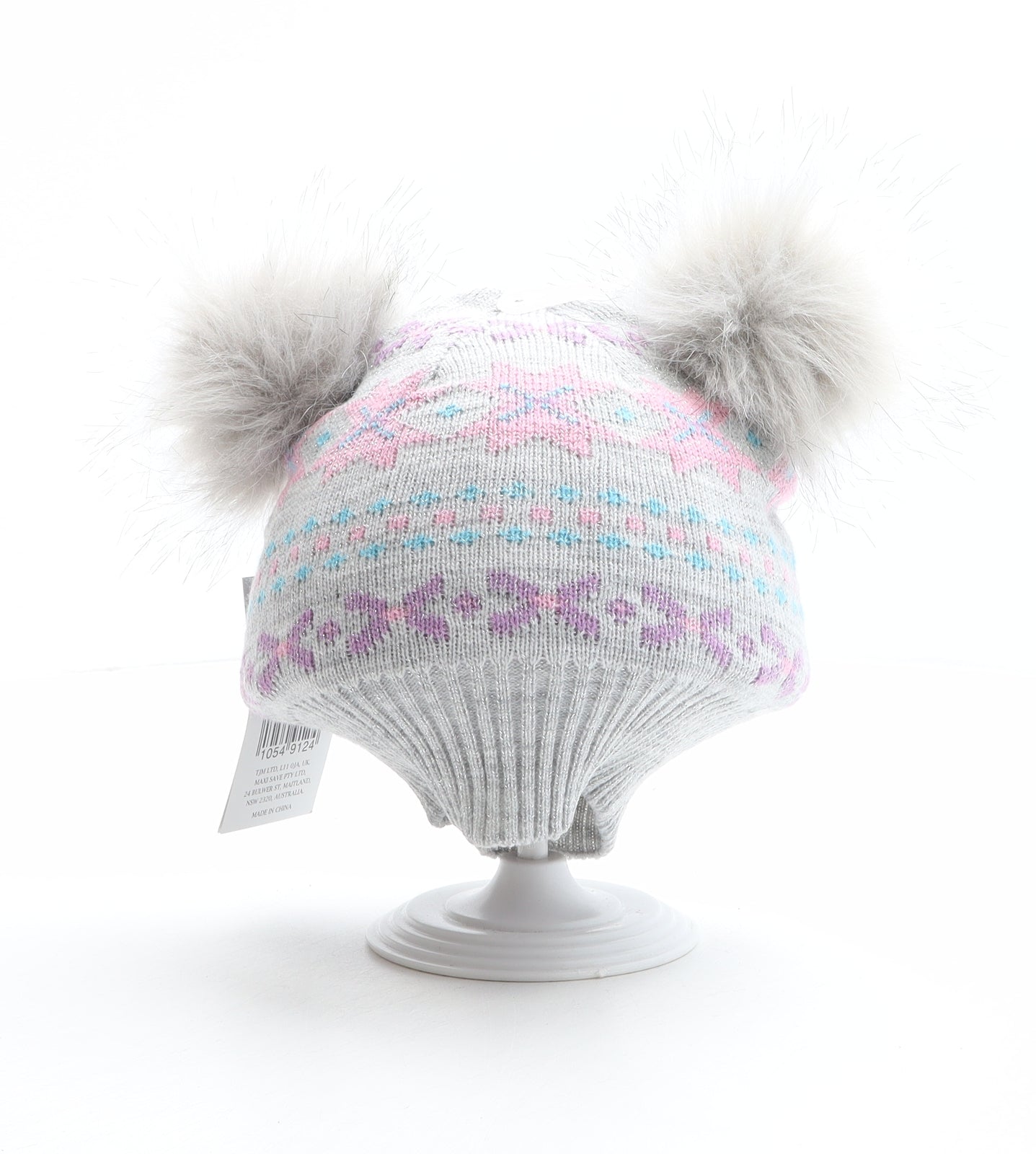 TJM Girls Multicoloured Fair Isle Acrylic Bobble Hat One Size