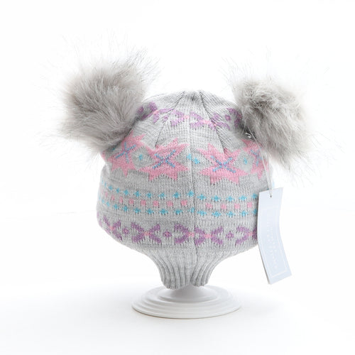 TJM Girls Multicoloured Fair Isle Acrylic Bobble Hat One Size