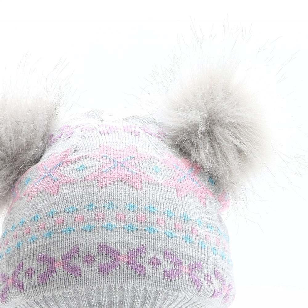 TJM Girls Multicoloured Fair Isle Acrylic Bobble Hat One Size