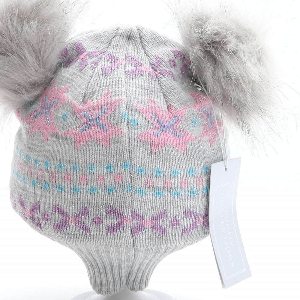 TJM Girls Multicoloured Fair Isle Acrylic Bobble Hat One Size