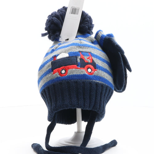Jeff Banks Boys Multicoloured Striped Acrylic Bonnet One Size - Truck Detail, Gloves inlcuded