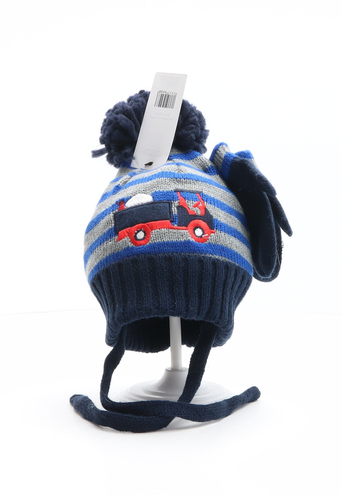 Jeff Banks Boys Multicoloured Striped Acrylic Bonnet One Size - Truck Detail, Gloves inlcuded