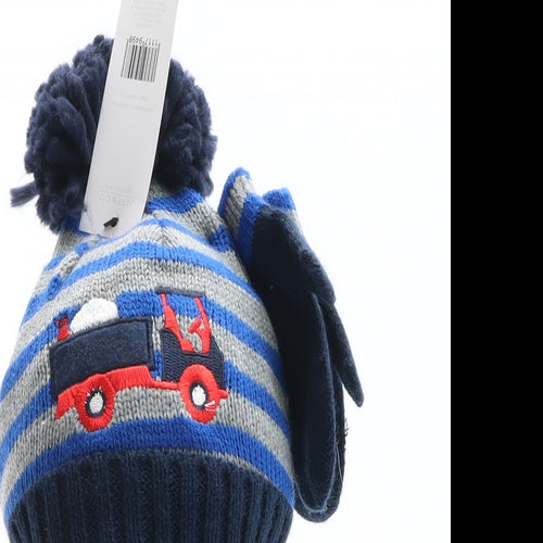 Jeff Banks Boys Multicoloured Striped Acrylic Bonnet One Size - Truck Detail, Gloves inlcuded