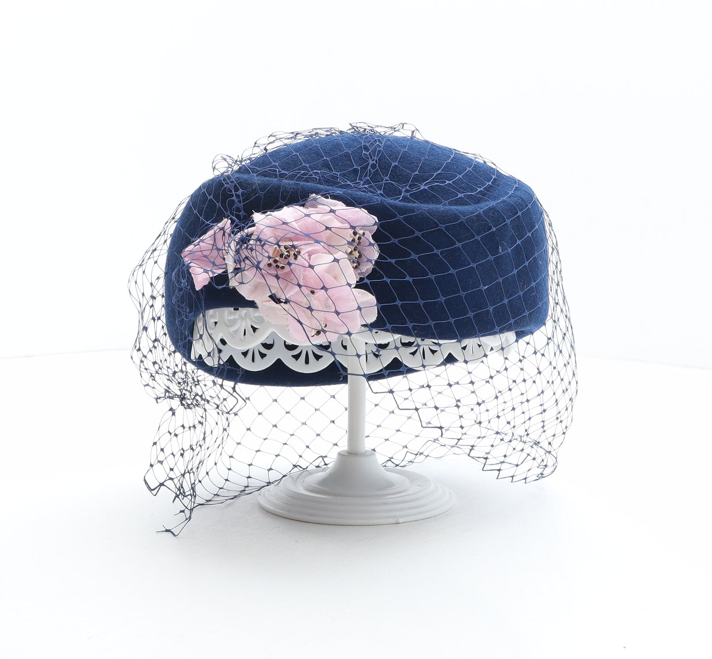 C&A Womens Blue Polyester Beret One Size - Flower Detail, Net