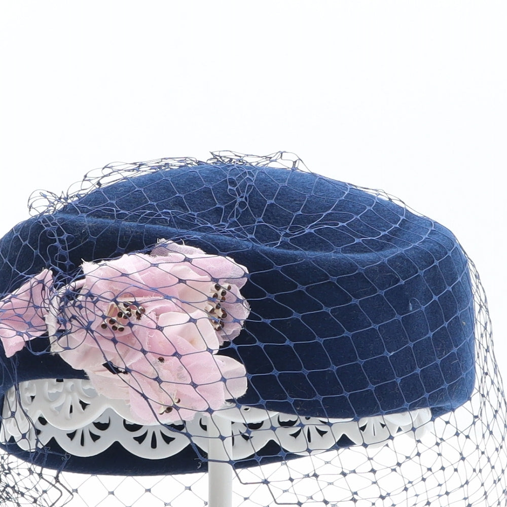 C&A Womens Blue Polyester Beret One Size - Flower Detail, Net