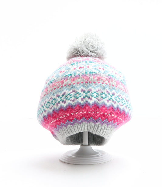 Preworn Girls Multicoloured Fair Isle Acrylic Bobble Hat One Size
