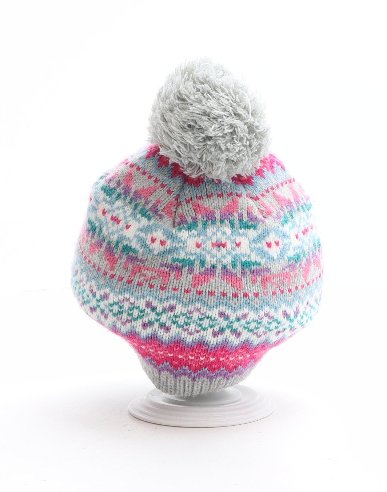 Preworn Girls Multicoloured Fair Isle Acrylic Bobble Hat One Size
