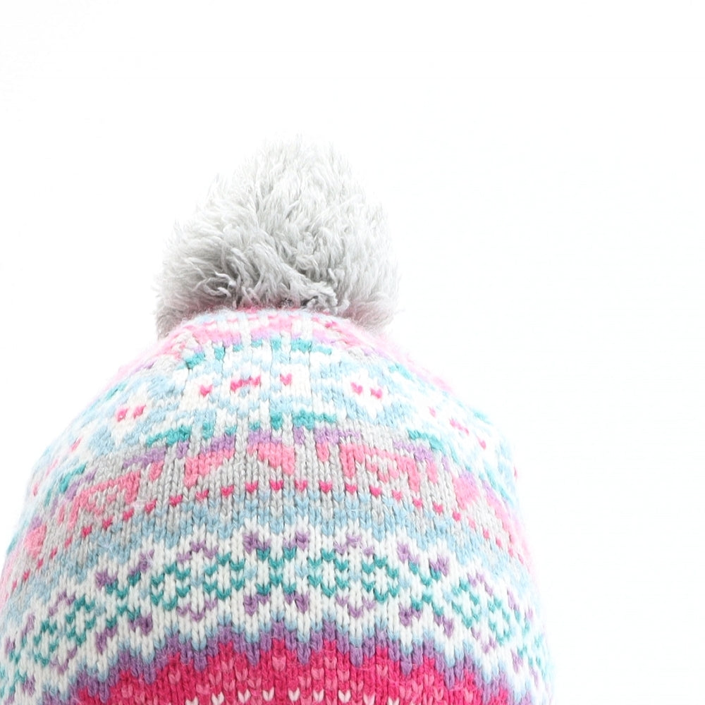 Preworn Girls Multicoloured Fair Isle Acrylic Bobble Hat One Size