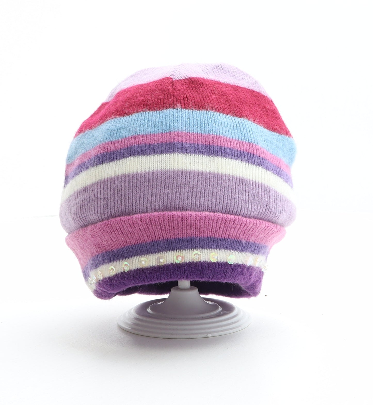 Preworn Womens Multicoloured Striped Acrylic Beanie One Size