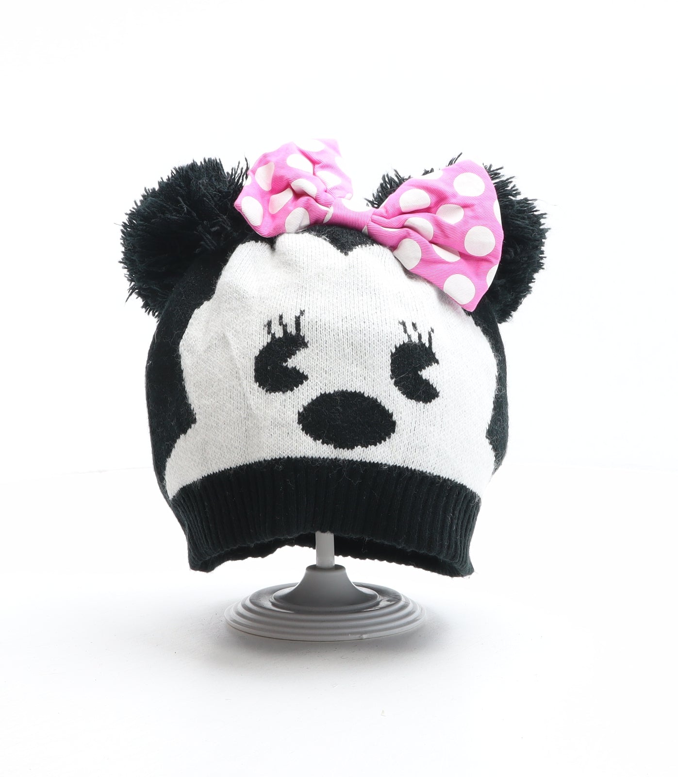 Disney Womens Black Acrylic Bobble Hat Size L - Minnie Mouse