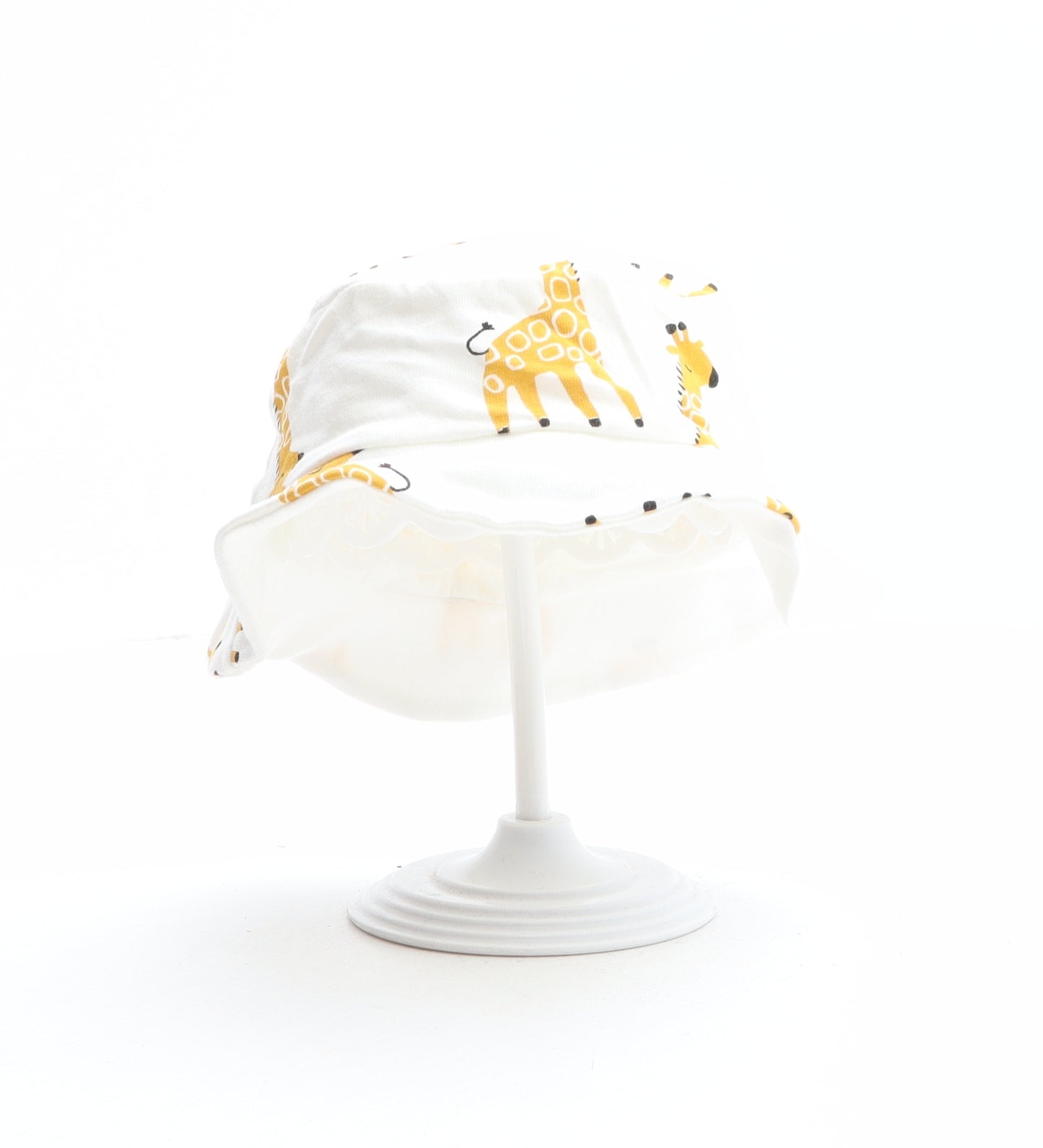 F&F Girls White Geometric 100% Cotton Bucket Hat One Size - Giraffe Pattern