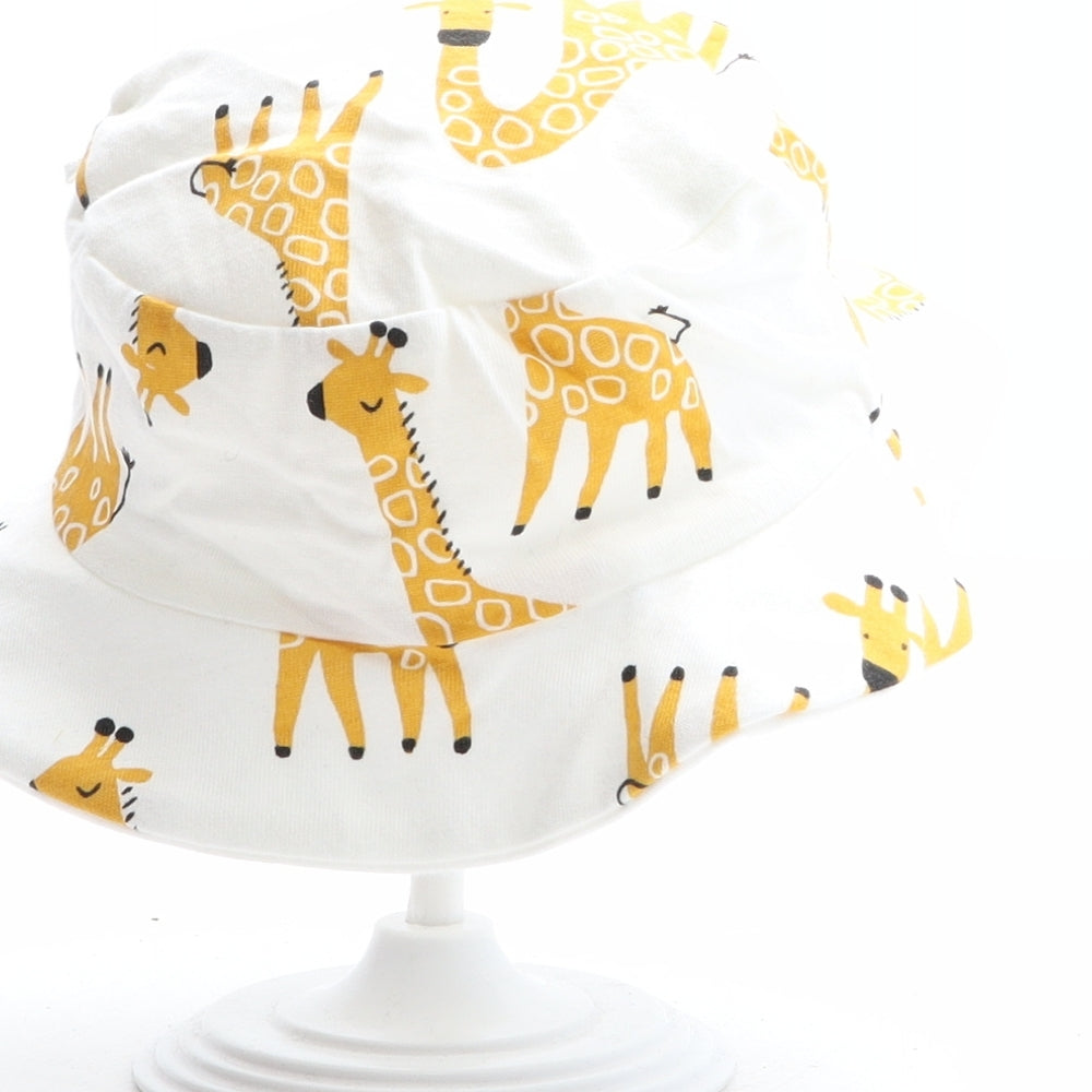 F&F Girls White Geometric 100% Cotton Bucket Hat One Size - Giraffe Pattern