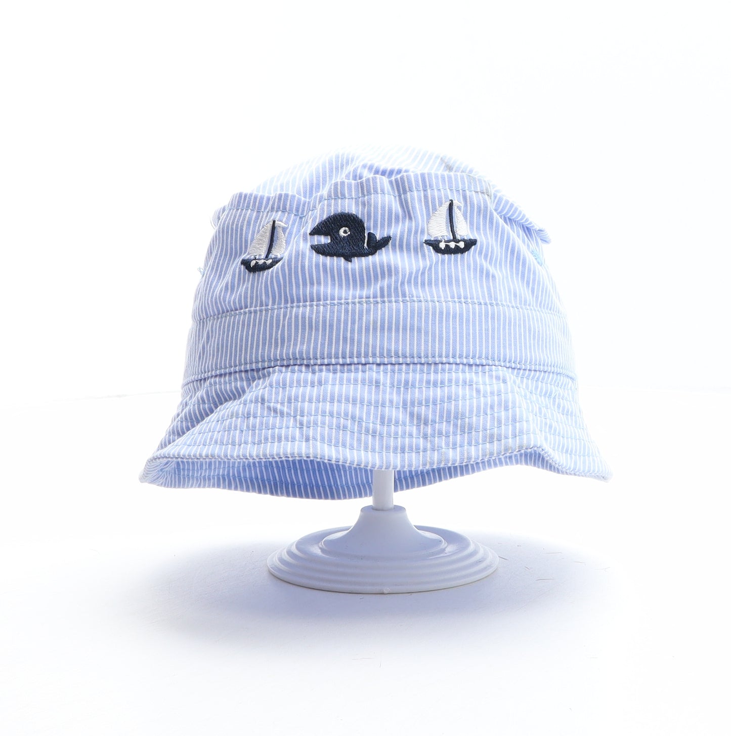 Preworn Boys Blue Striped 100% Cotton Bucket Hat - Whale detail, Boat detail